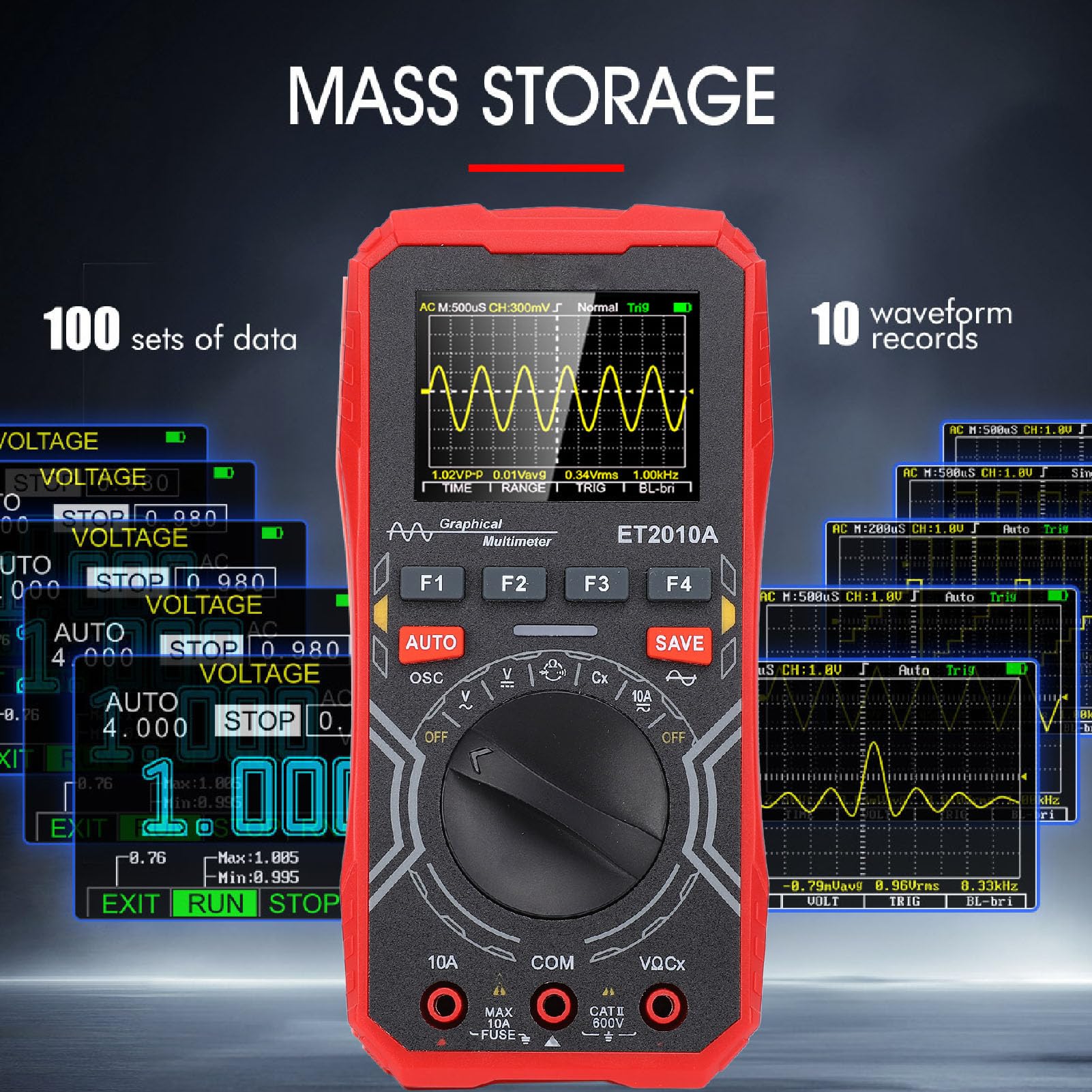 Tragbares Multimeter-Oszilloskop, Automatischer Ruhezustand, 1 MHz Bandbreite, 2,5 Msps Abtastrate, Tragbares Mini-Oszilloskop für die Industrie