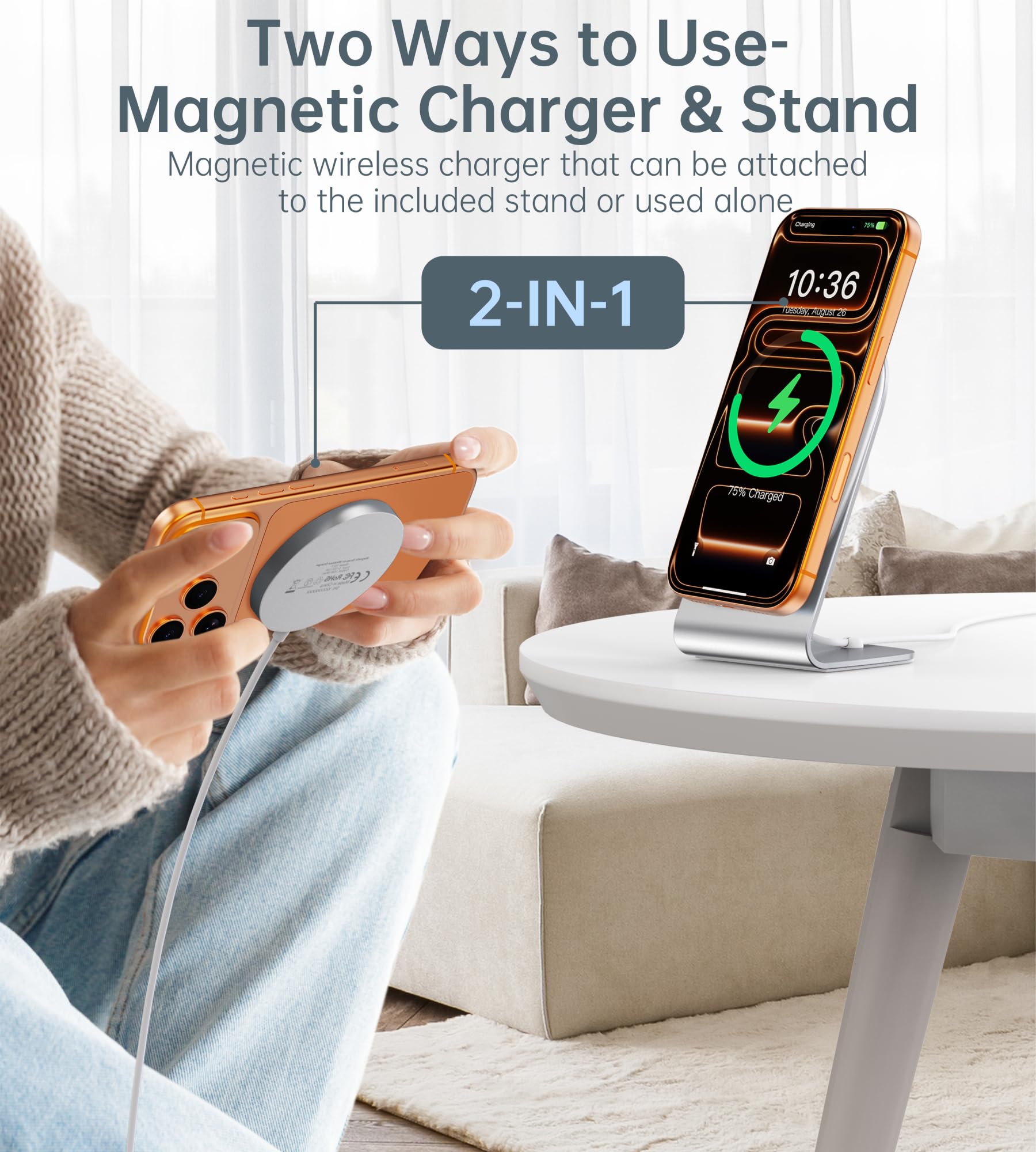 Wireless Charger Kompatibel mit Mag-Safe Ladegerät, Induktive Ladestation Kabellos Schnellladegerät kompatibel für iPhone 17e/17/16/15/14/13/12 Pro Max/Air/Plus/Pro Serie