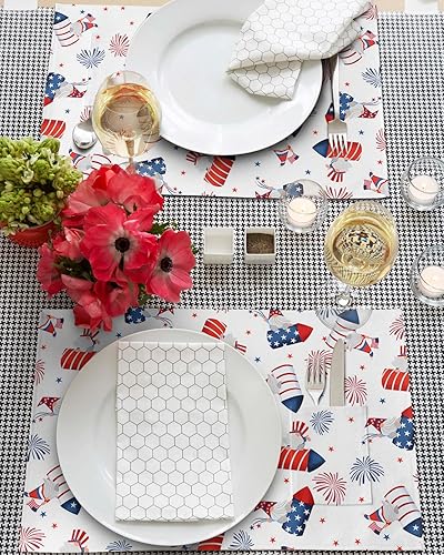 Miniatura 9 de Juego de 4 manteles individuales para mesa de comedor, juego de 4 manteles individuales de algodón y lino con bolsillo, arpillera cuadrada,