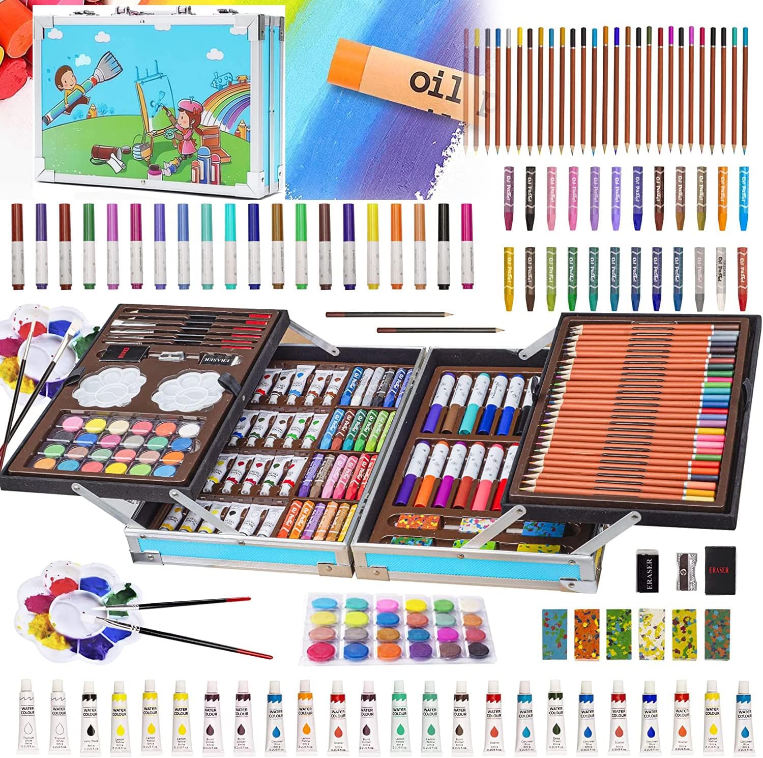 Yoawllty Art Supplies, Back to School Supplies with Oil Pastels, Colored Pencil, Acrylic, Watercolor Paints, for Sketching, Oil，Watercolor