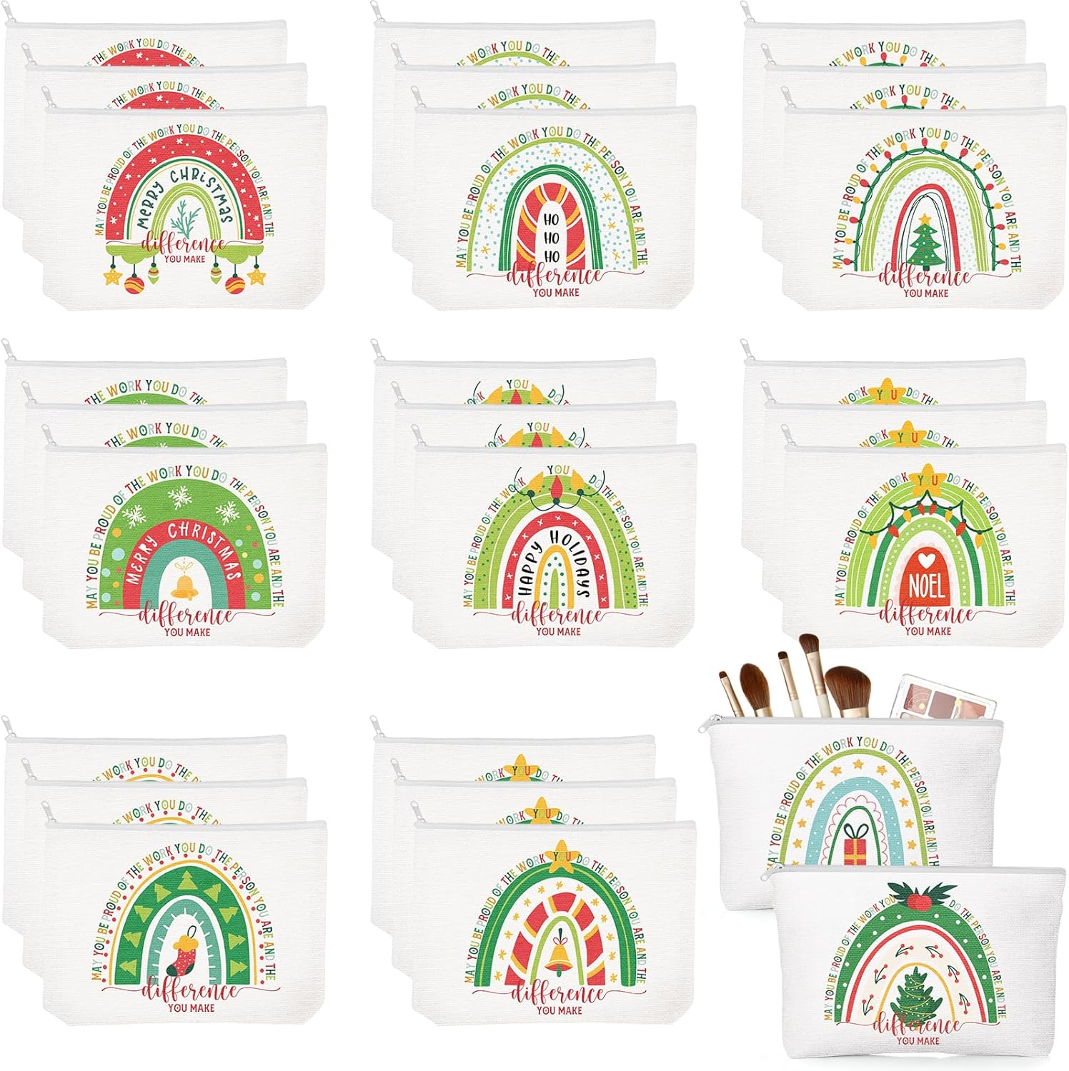 Sieral 30 Pcs Rainbow Canvas Makeup Bags Bulk Housekeeping Week Appreciation Gifts Inspirational Cosmetic Bags with Zipper Thank You Gifts for Teacher Employee Coworker Volunteer Nurse(Joyous)