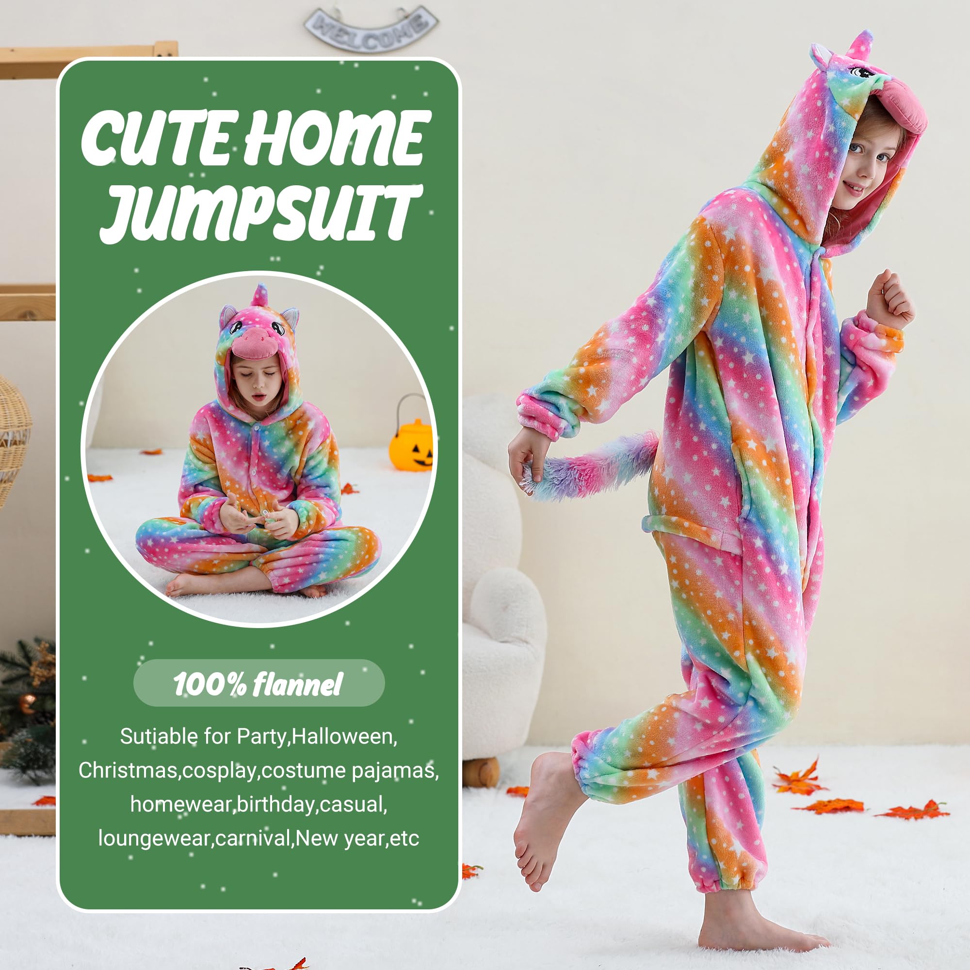 HAHASHOW Unisex dziecięcy kombinezon z kapturem ze zwierzętami, flanelowy kombinezon na jesień zimę, odzież z kreskówki na Halloween