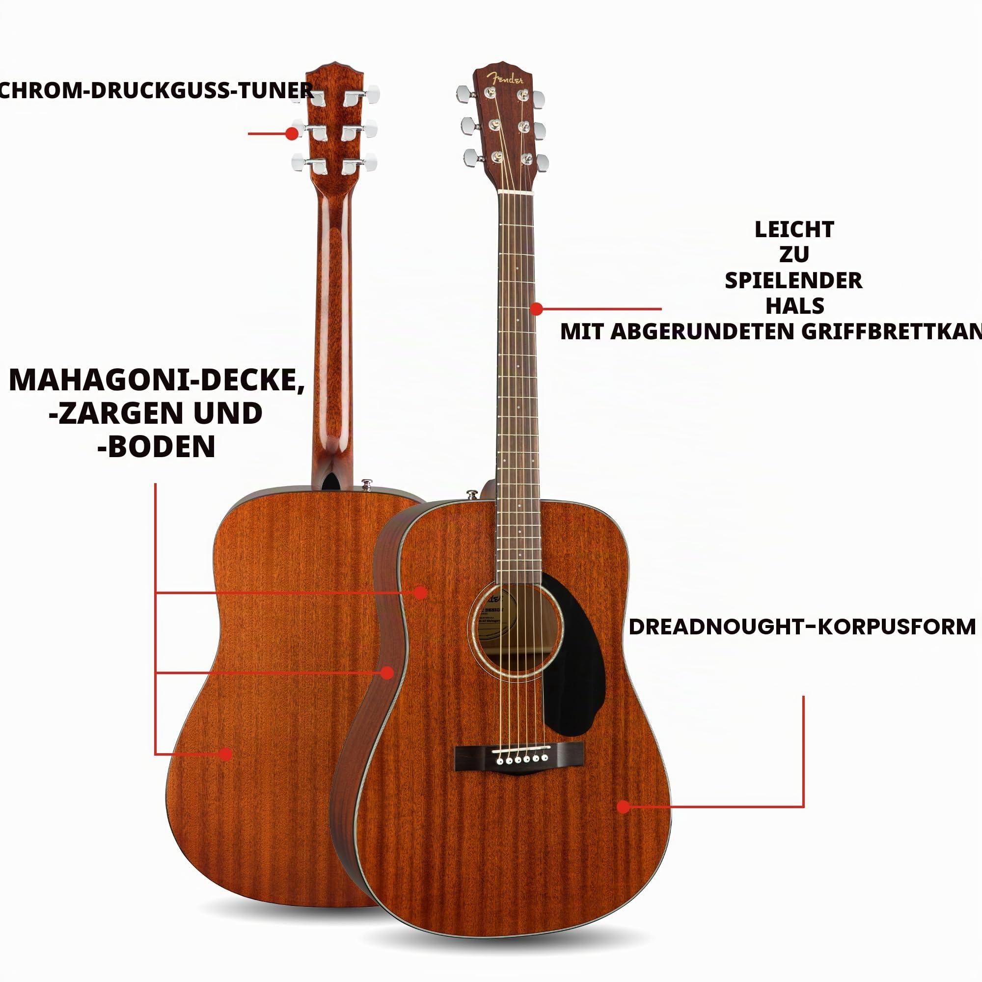 Fender CD-60S Dreadnought, Walnut Fingerboard, All-Mahogany, Natural, Full Size, 970110022, Comes with Free Virtual Lessons