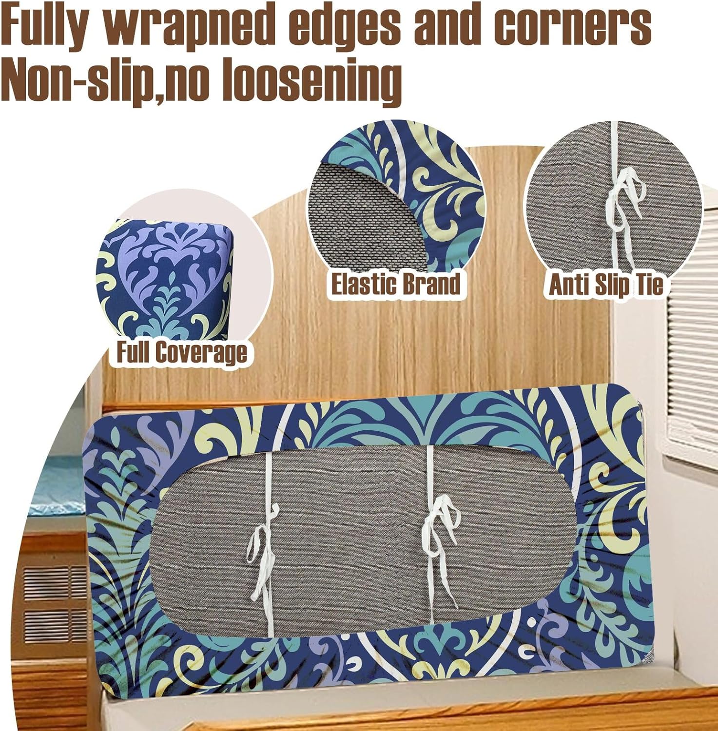 BBSET 6pcs Rv Dinette Cushion Covers Floral Stretch Washable Rv Cushion Paisley Slipcove Replacement for Camper Car Bench, 2 Pillowcase, 2 Backrest and 2 Bench Covers (Paisley-Purple)