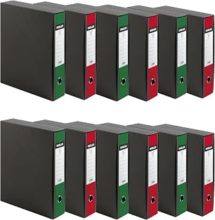 Pigna, Ordner mit 8 cm Rücken Uniblack, elegant und professionell, ideal für Büro und Studium, mit grauer Hülle, Format 28,5 x 33,5 x 8 cm, 12er-Pack