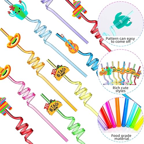 Miniatura 5 de 24 popotes de fiesta de Cinco de Mayo, regalos de fiesta, reutilizables, pajitas mexicanas de plástico colorido para fiestas temáticas de taco,