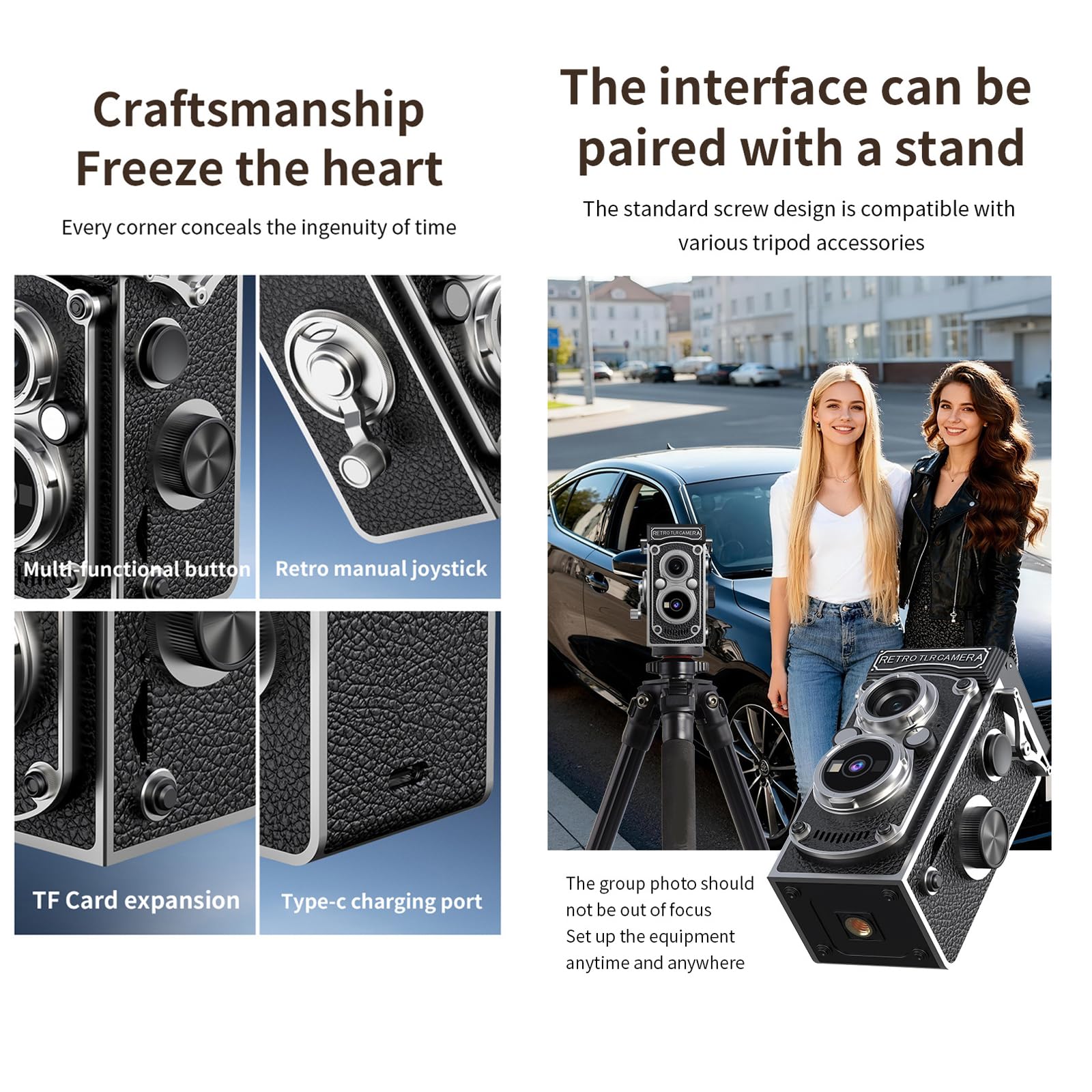 Fotocamera digitale di design con schermo inclinabile, capacità 32 GB, luce integrata e supporto per fotocamera tradizionale