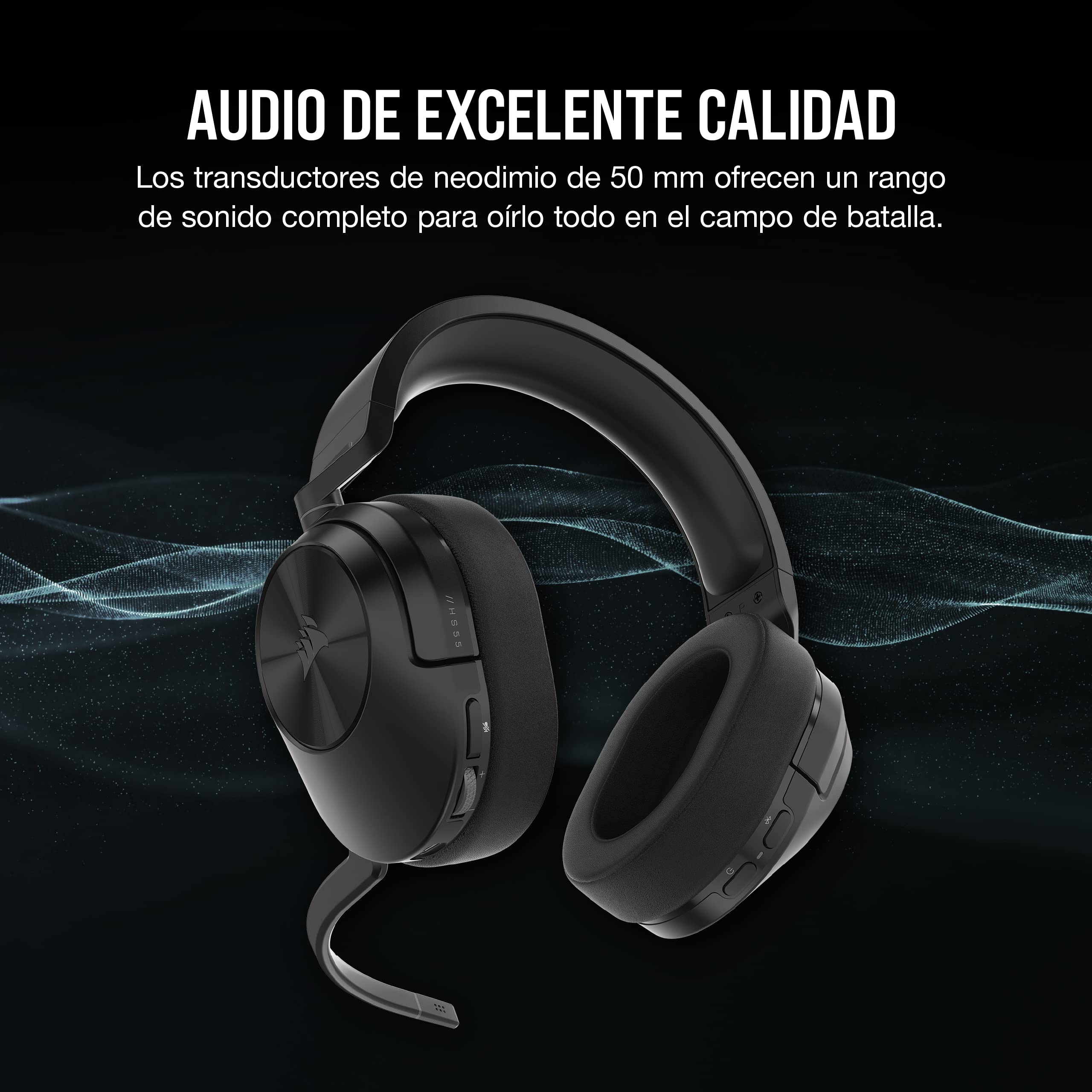 Corsair HS55 WIRELESS CORE Auriculares Ligeros para Juegos - Micrófono Omnidireccional - Transductores de Neodimio - Alcance de Hasta 15 Metros - iCUE - PC, PS5, PS4, Nintendo Switch - Carbono