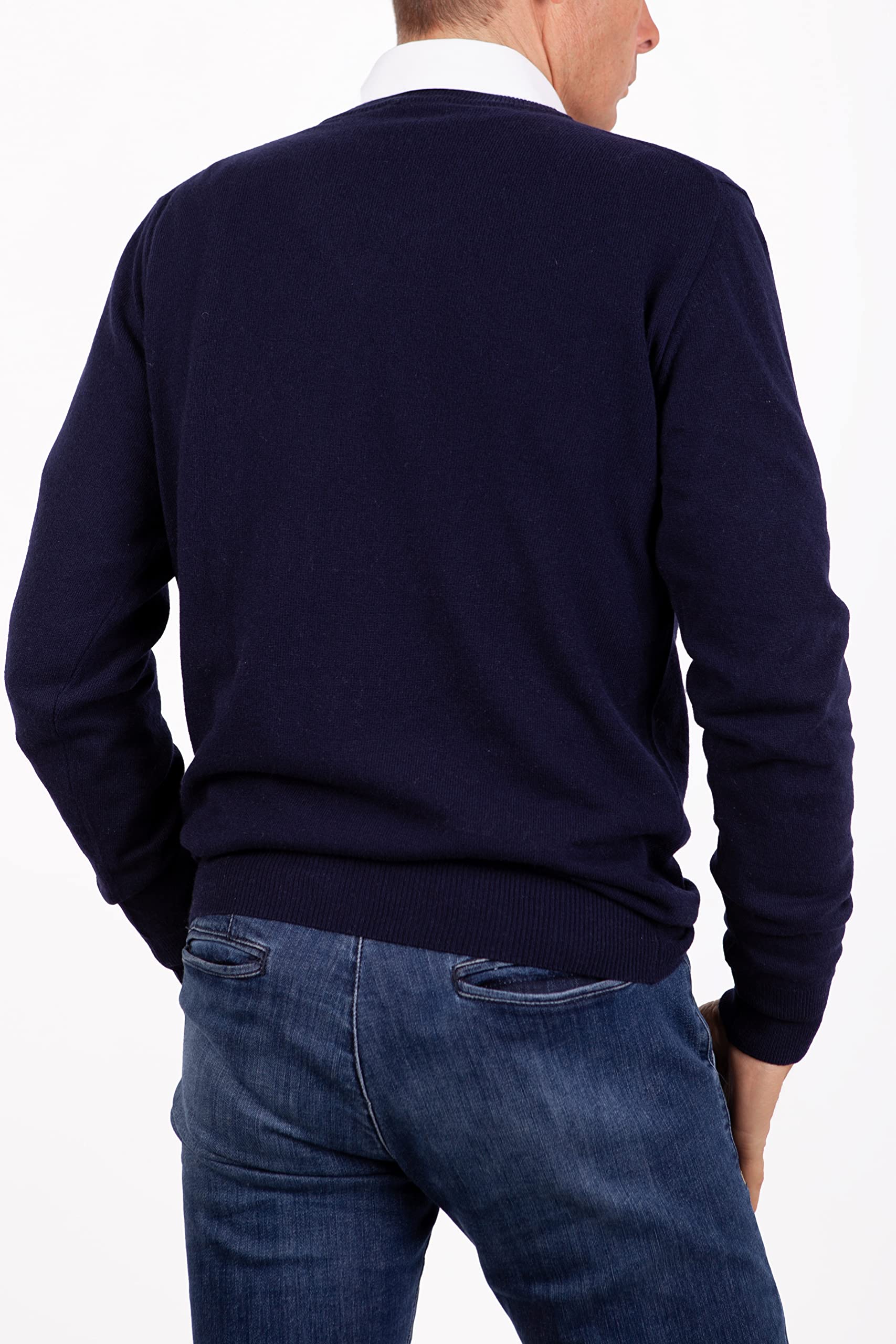 Herren Pullover mit V-Ausschnitt aus Kaschmirmischung und Seide, Made in Italy, Langarm