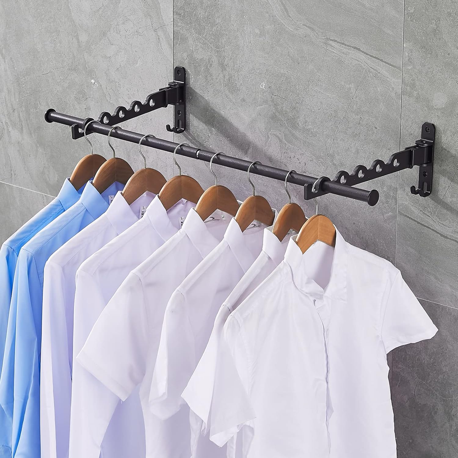 3-way Foldable Clothes Rack with 31 inch rod - 2 Pack Wall Mounted Retractable Clothes Hanger Drying Rack for Laundry Room Closet Storage Organization, Black