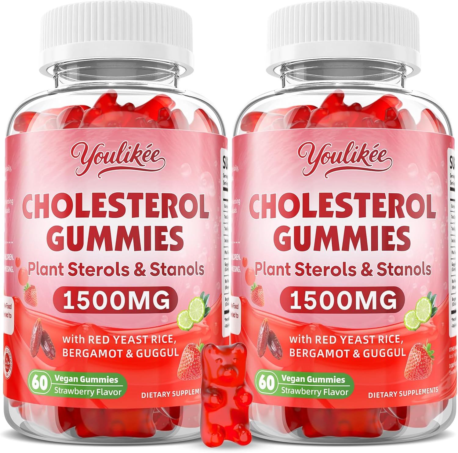 2 Pack Cholesterol Supplements Gummies with Plant Sterols & Stanols, Guggul, Bergamot Orange, Red Yeast Rice, Cholesterol Complex Gummies, Sugar Free, Strawberry Flavor, 120 Count