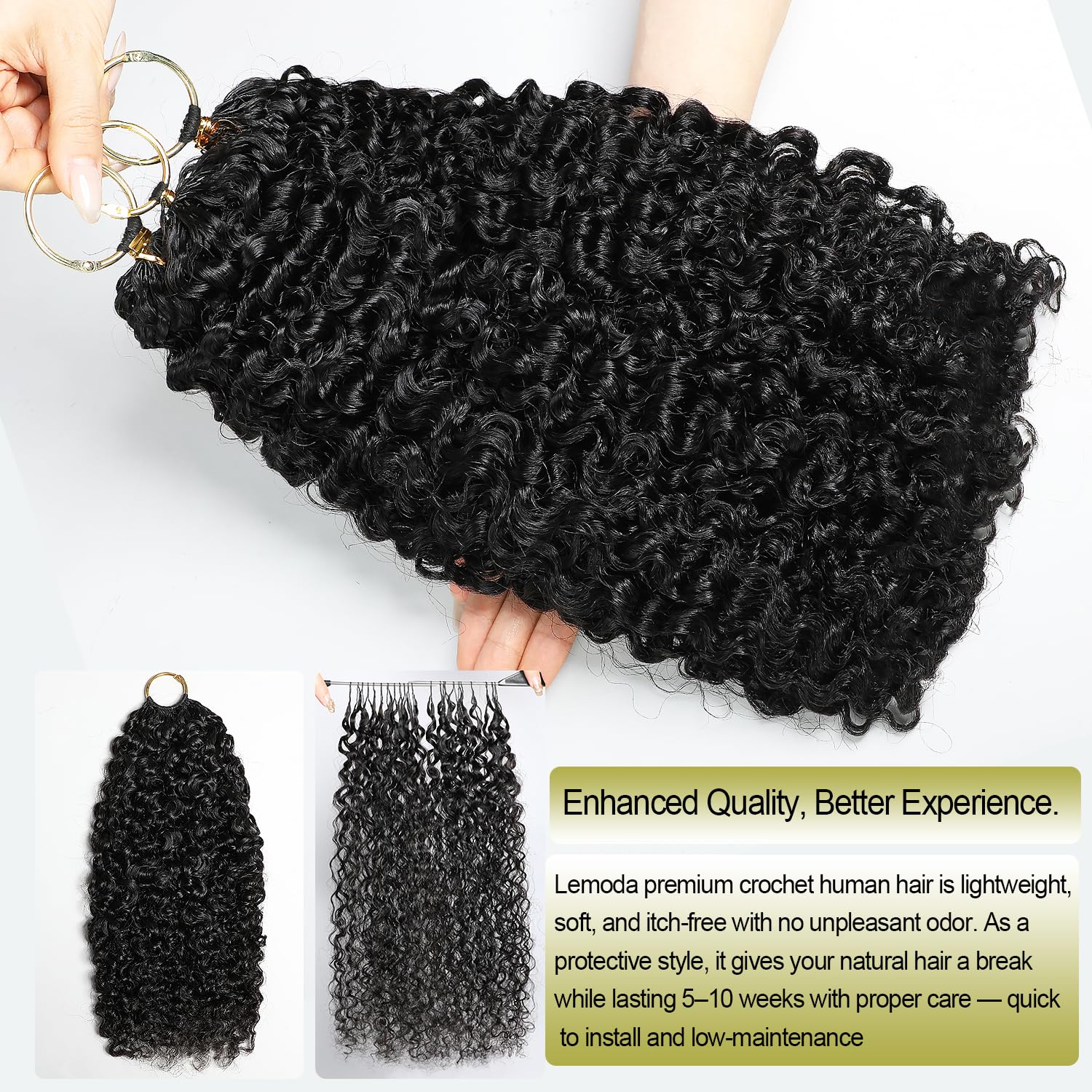 Lemoda Burmese Curly Human Crochet Hair Extensions