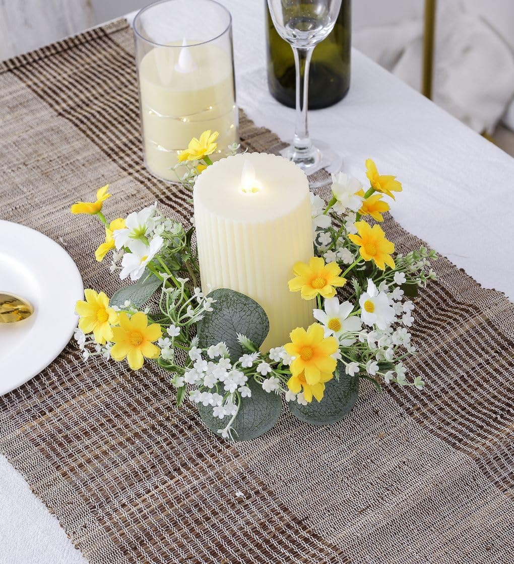 Amazon.com: 2 Pack Artificial Rose Candle Rings,Floral Wreaths with ...