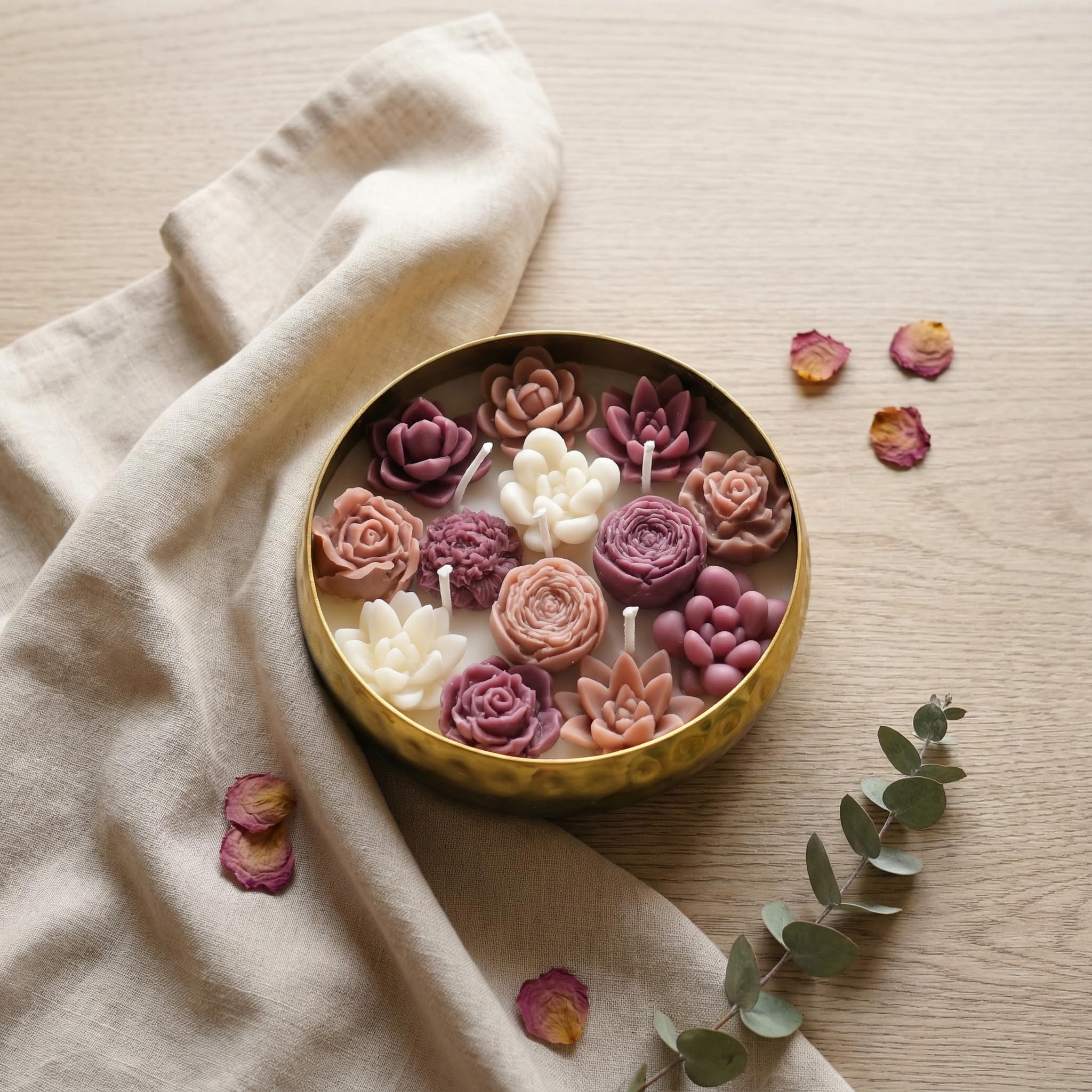 Rosette Radiance Metal Urli Candle – Rose Mosaic Scent | Hand-Poured Soy Wax with Dried Flowers | Elegant Floral Home Décor-image-16