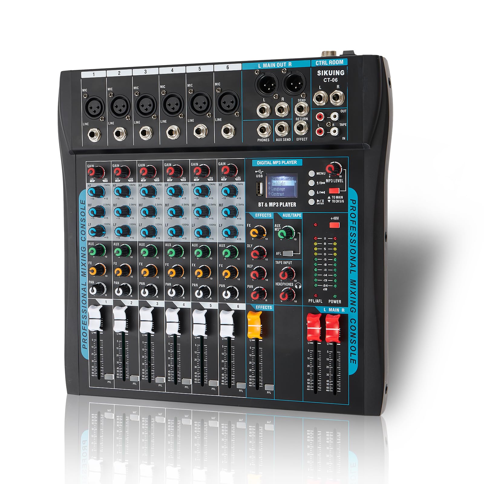 Mixer Audio 6 Canali Professionale - Interface USB Con Effetti DSP E Phantom Power