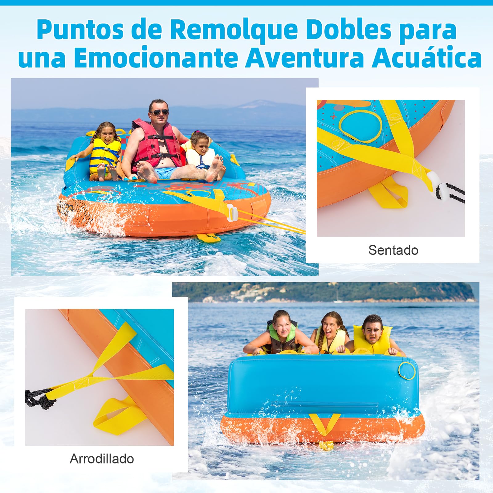 COSTWAY Tubos Remolcables para Navegar de 3 Pasajeros, Cubierta de Nailon Grueso Resistente