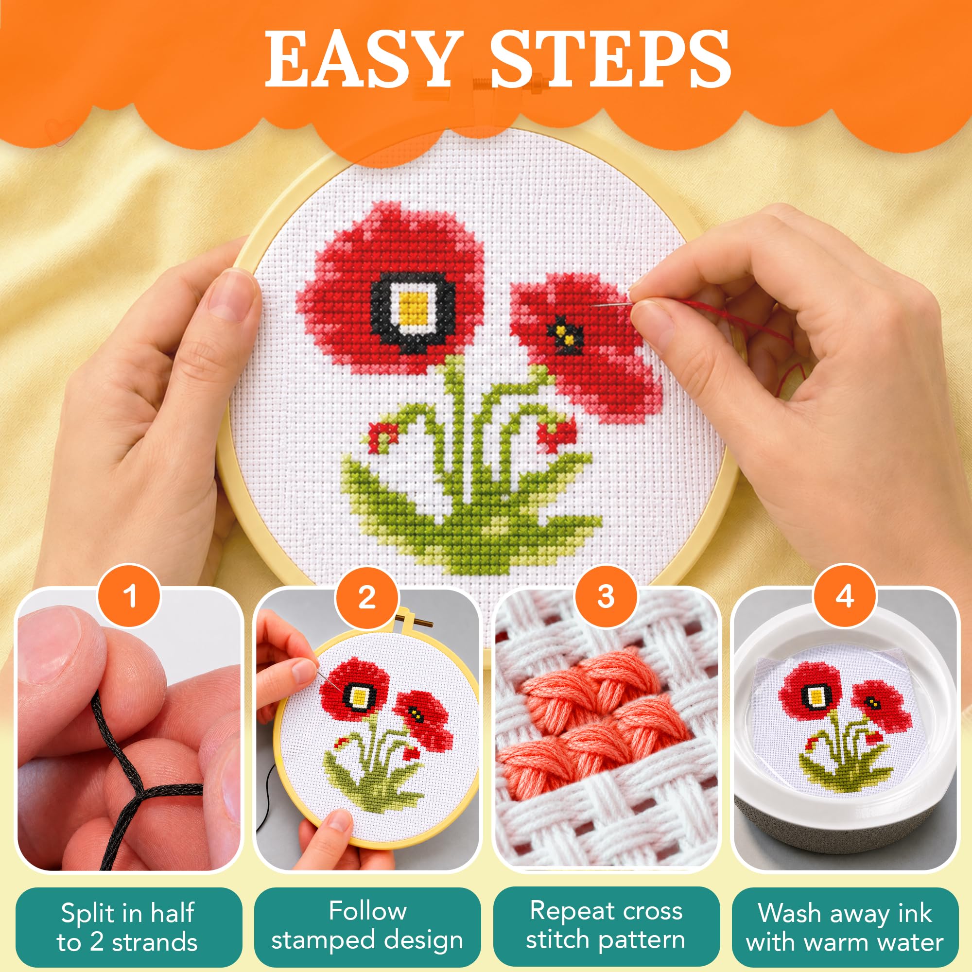 Beginner Cross Stitch Kits - Floral Designs -6 Beginner Cross Stitch Kits - Floral Designs -6