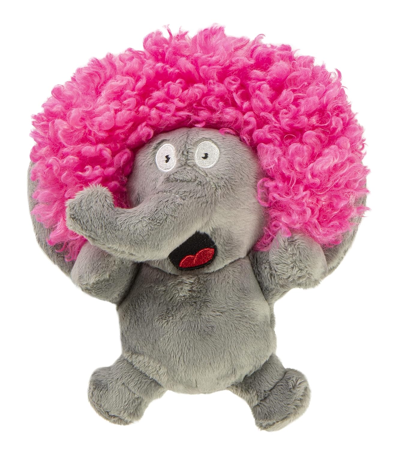 goDog Crazy Hairs Elephant Silent Squeak Plush Dog Toy Chew Guard Technology - Gray Small