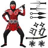 Spooktacular Creations Red Ninja Costume for Boys&comma; Child Red Ninja Costume with Accessories for Kids Halloween Themed Parties