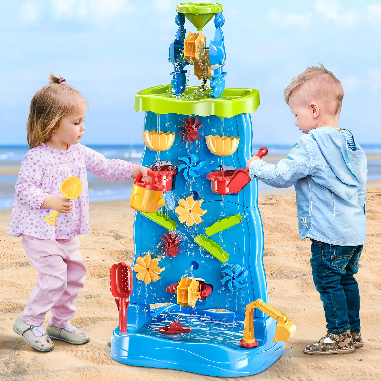 Toddlers Water Table Toys for 3 4 5 6 7 8 Years Old Boys Girls, Double-Sided Waterfall Maze-Like Wall for Kids, Outdoor Toys for Toddlers Age 3-8, Sensory Table Summer Toys for Boys Girls Ages 4-8