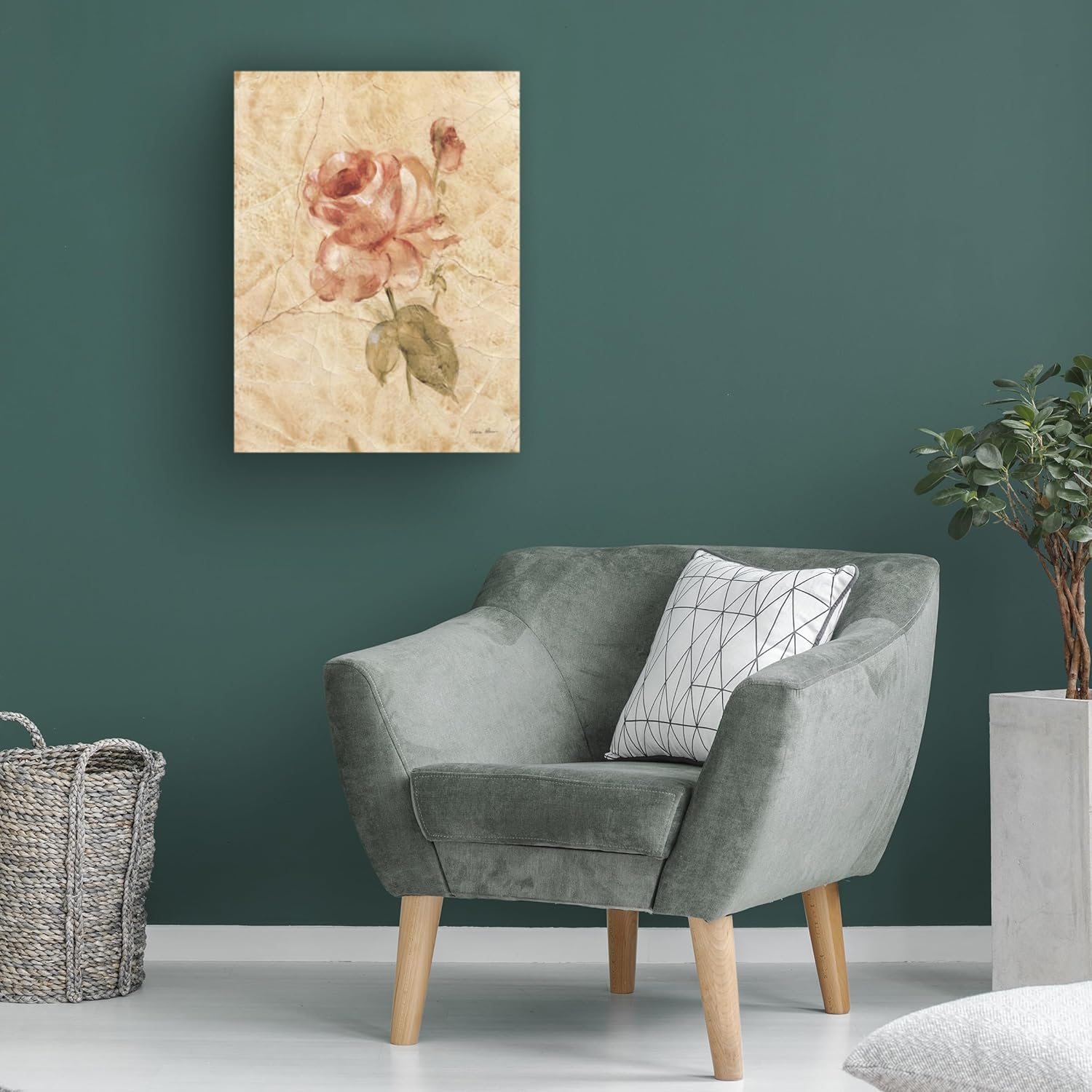 Vintage Red Rose on Cracked Linen Canvas Art