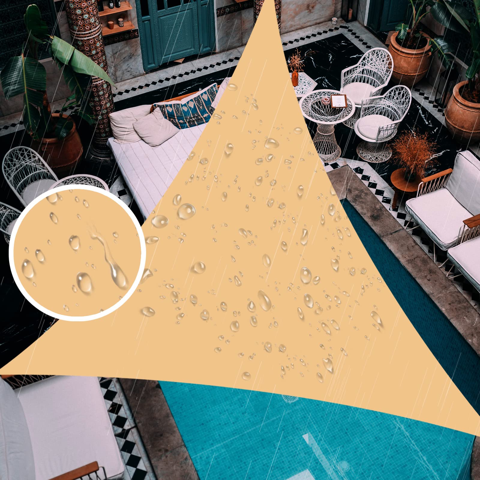 SUNNY GUARD Waterproof Sun Shade Sail 16'5'' x 16'5'' x 16'5'' Sand Triangle UV Block Sunshade for Backyard Yard Deck Patio Garden Outdoor Activities and Facility