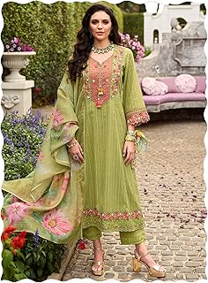 INDO ERA Women's Anarkali Pure Cotton Floral Printed Embroidered Kurta & Pant with Dupatta Set (IEOUT10688) Price In India