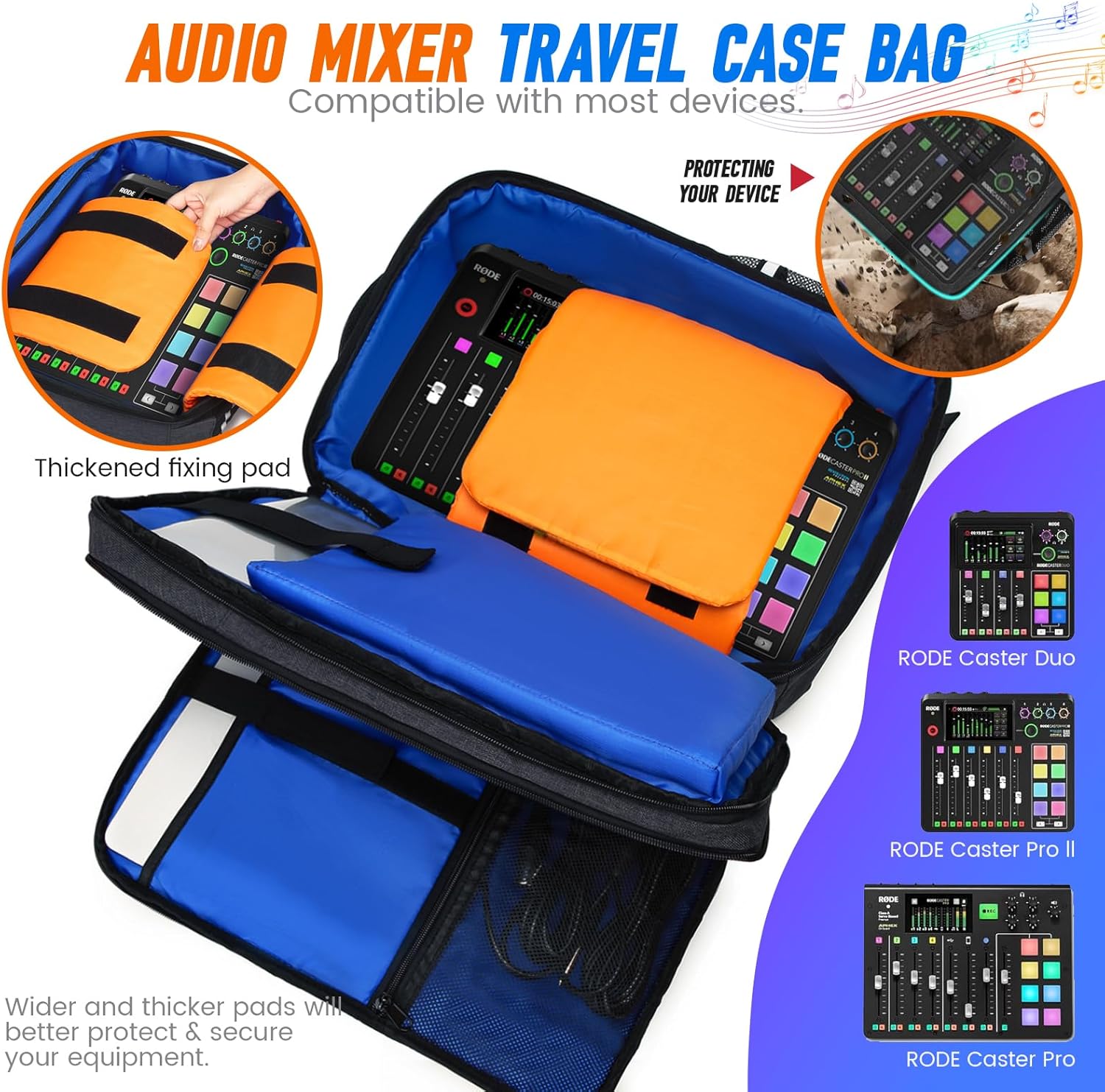 Audio Mixer Travel Case Bag, DJ Mixer Storage Backpack Compatible with RODECaster Pro, RODECaster Pro II, RC Duo, Podcast Mixer Case for Microphones and More Podcast Equipment - Image 2