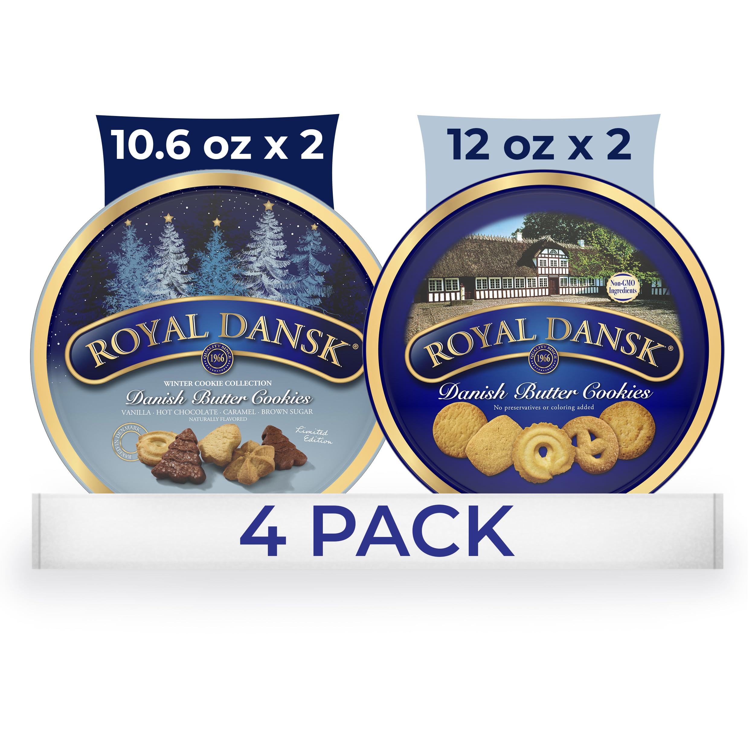 Royal Dansk Danish Butter Cookies, Holiday Cookie 4 Pack, Gift Tin, 45.2 oz
