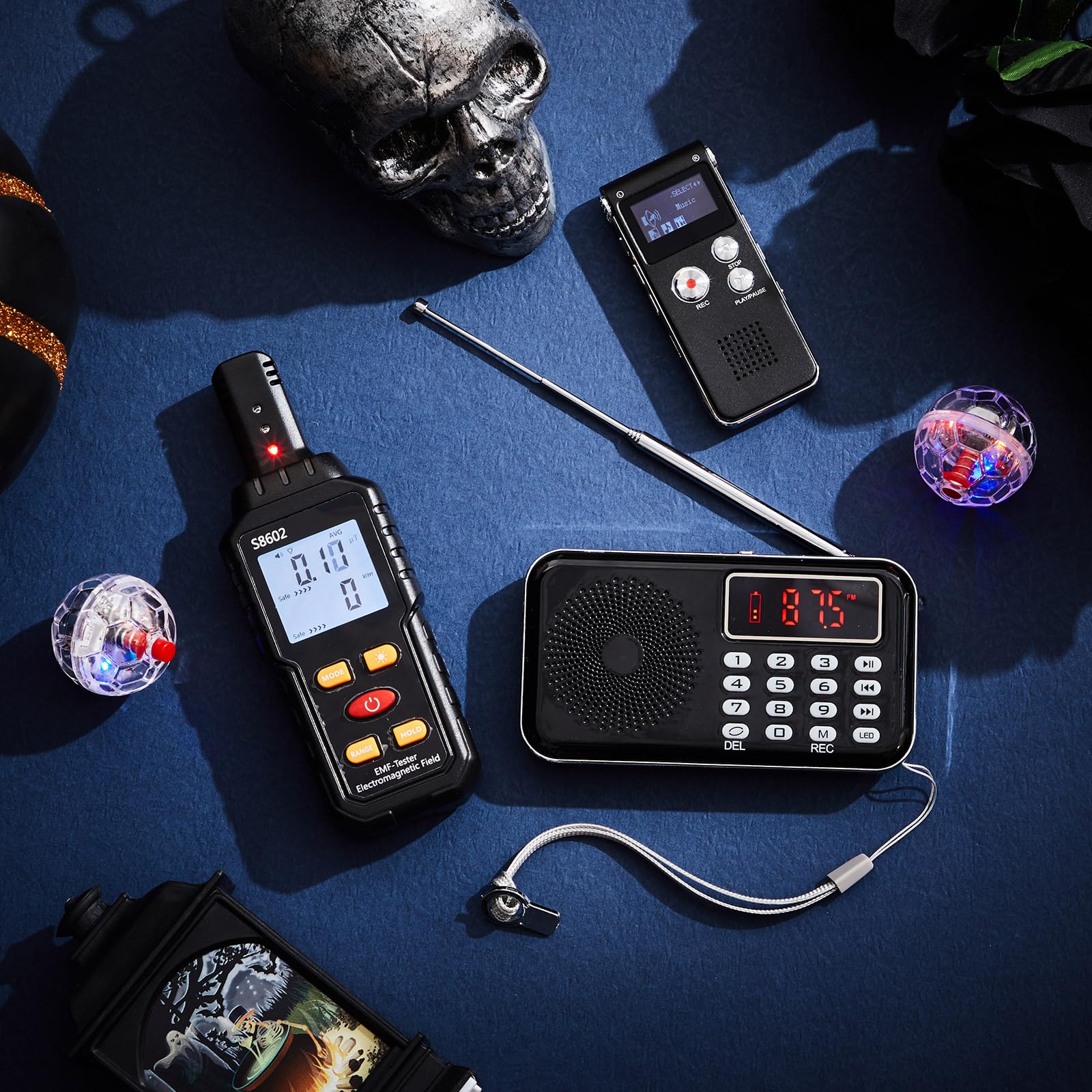 Dunzy Geisterjagdausrüstungs-Set: EMF-Messgerät, LED-Bälle, digitales Diktiergerät