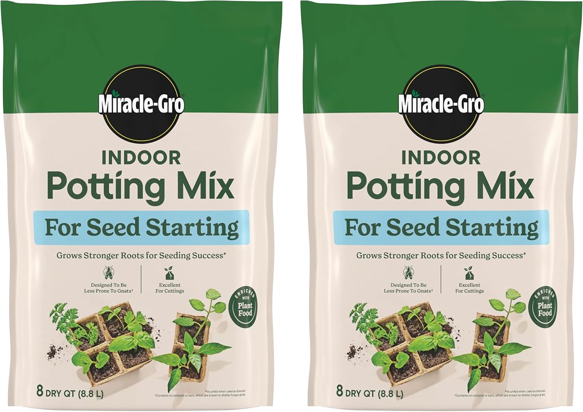Miracle-Gro Indoor Potting Mix for Seed Starting, 8 qt. (2-Pack) | For Starting Vegetable, Flower, and Herb Seeds Indoors, Excellent for Cuttings