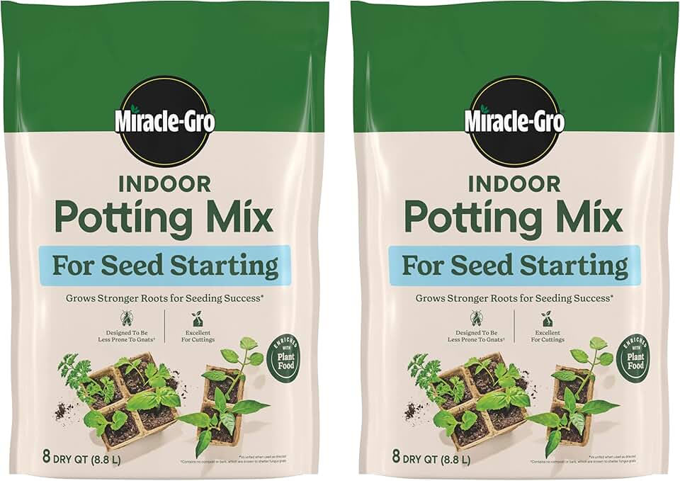 Miracle-Gro Indoor Potting Mix for Seed Starting, For Starting Vegetable, Flower, and Herb Seeds Indoors, Excellent for Cuttings, 8 qt. (2-Pack)