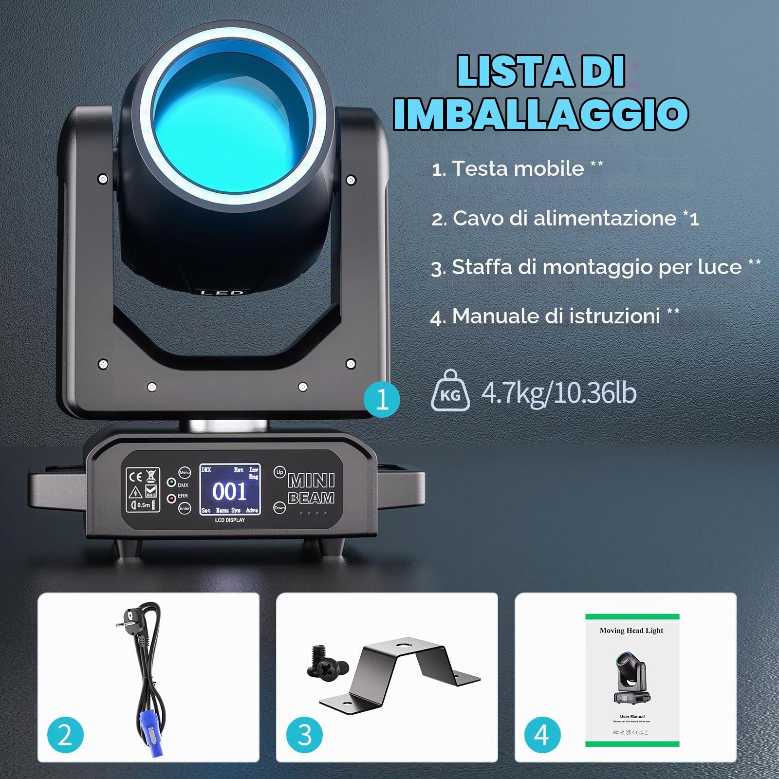 2 pezzi Teste Mobili LED 200W Beam Luce da Palcoscenico 7+1 Colori 12 Gobos illuminazione di scena con Striscia luminosa 18 Prisma Focus Elettronico Luce di Scena per Natale Club DJ Discoteca Fest
