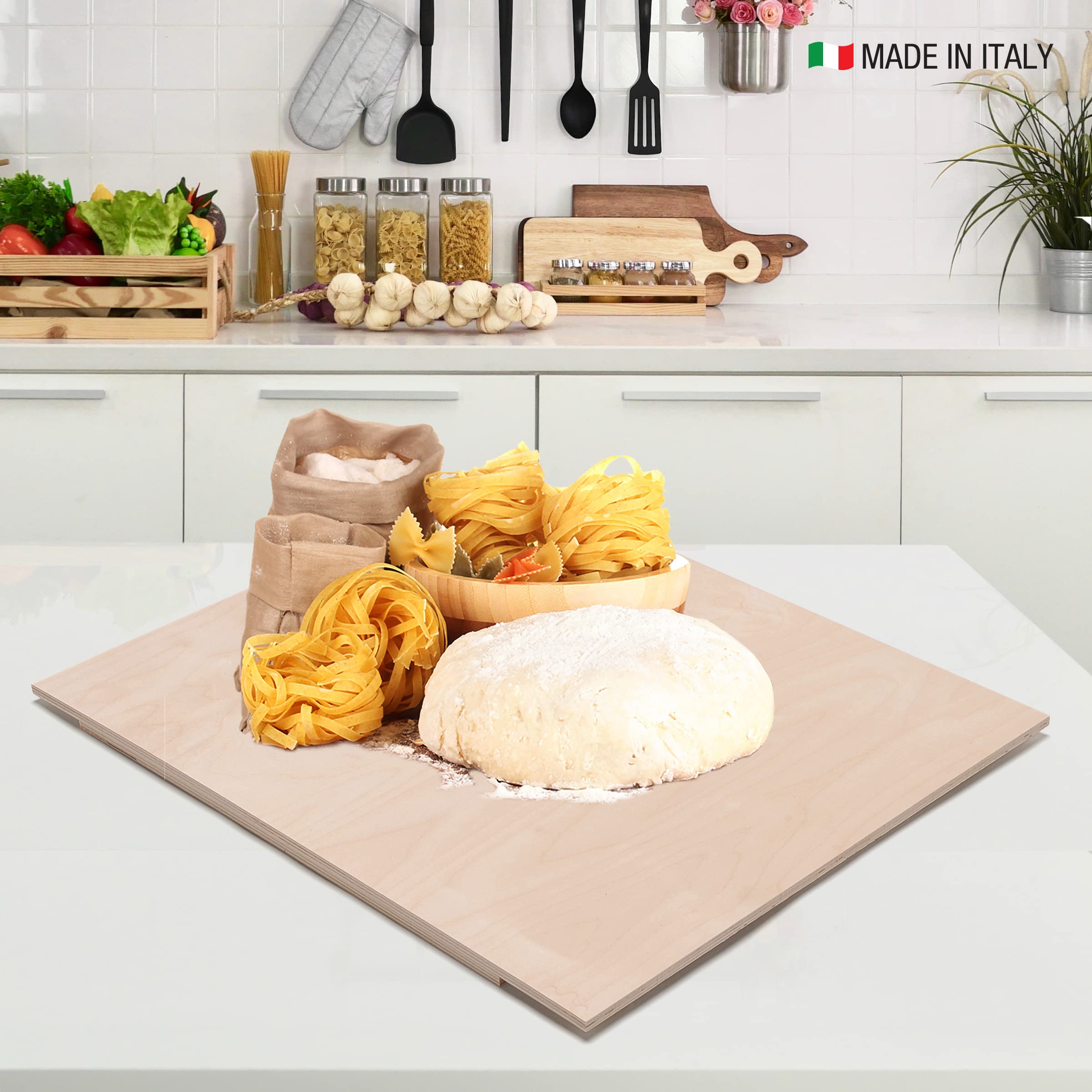 Spianatoia grande con Fermo per il piano di lavoro, in Legno di Betulla Naturale per Impastare stendere la sfoglia Pane Pizza Dolci Pasta fatti in casa 60x50cm