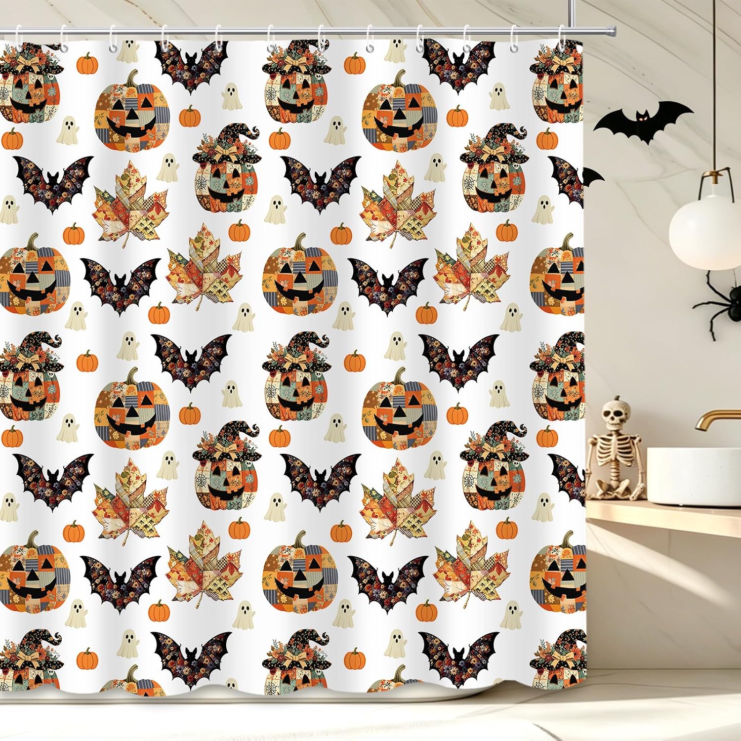 MEHOFOND Halloween Shower Curtain, Funny Dogs Bathroom Decor, 72x72in