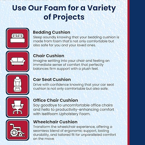 Miniatura 3 de Isellfoam Espuma de tapicería de alta densidad de 6 pulgadas de alto x 30 pulgadas de ancho x 80 pulgadas de largo (ultra firme), densidad 50ILD,