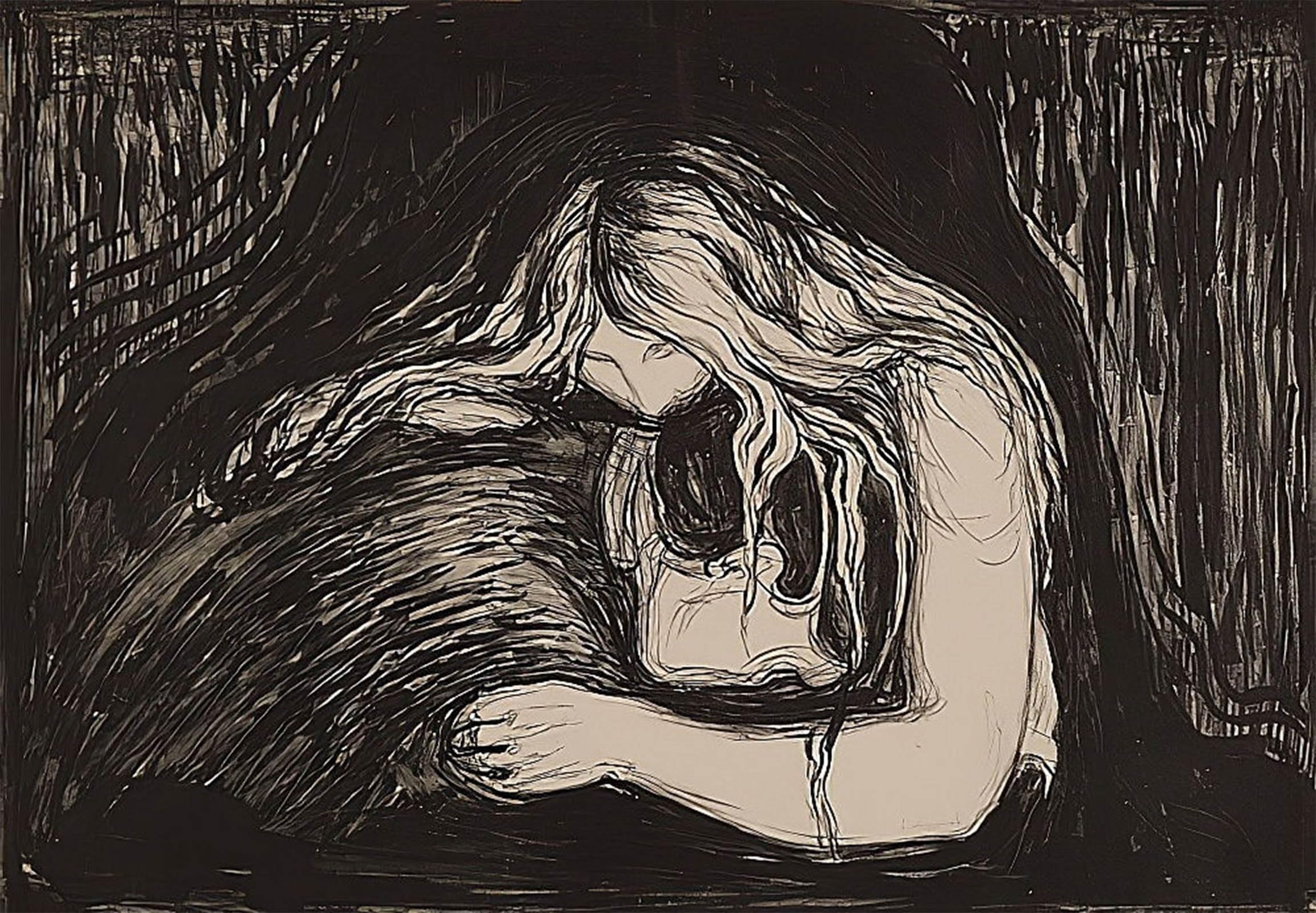 SERENDIPITP Vintage Wall Art Canvas Nordic Poster Canvas Print Picture Vampire Ii by Edvard Munch Wall Art Poster for Home Decor 60x90cm