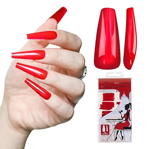 Allkem - Uñas de presión de color solido, extra largas, estilo cónico, bailarina, cobertura total de uñas