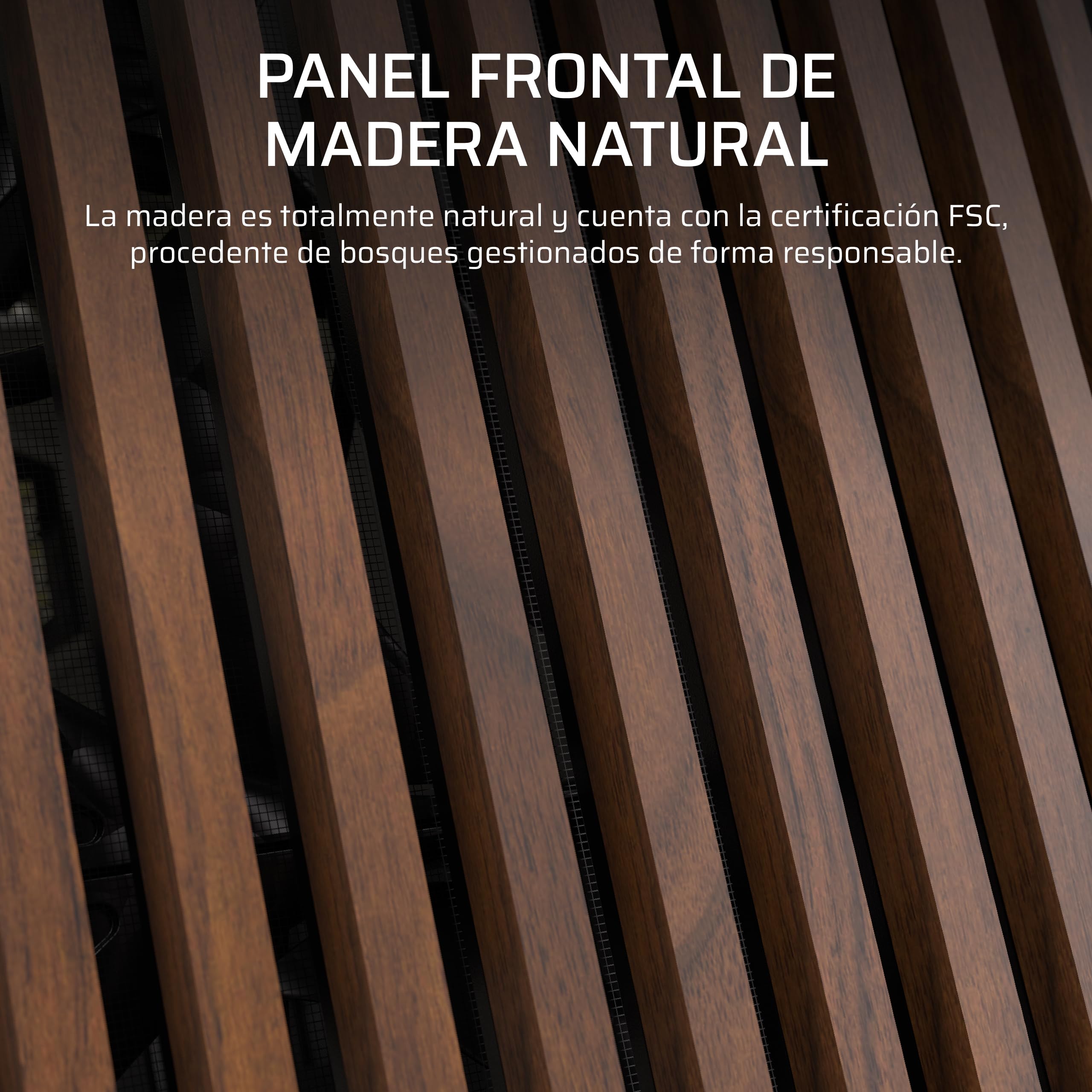 CORSAIR Frame 5000D Wood RS Caja de PC ATX de Semitorre – Negro/Nogal | Panel de Flujo de Aire de Madera Maciza, 3 Ventiladores Preinstalados, Personalización Modular, Brazo Anticaída GPU