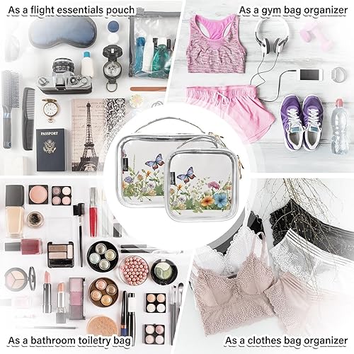 Miniatura 7 de Butterfly Flowers Floral Clear Toiletry Bag for Traveling,2 Pack Makeup Cosmetic Bag with Zipper,Travel Bag for Toiletries,Travel Essentials 21214427