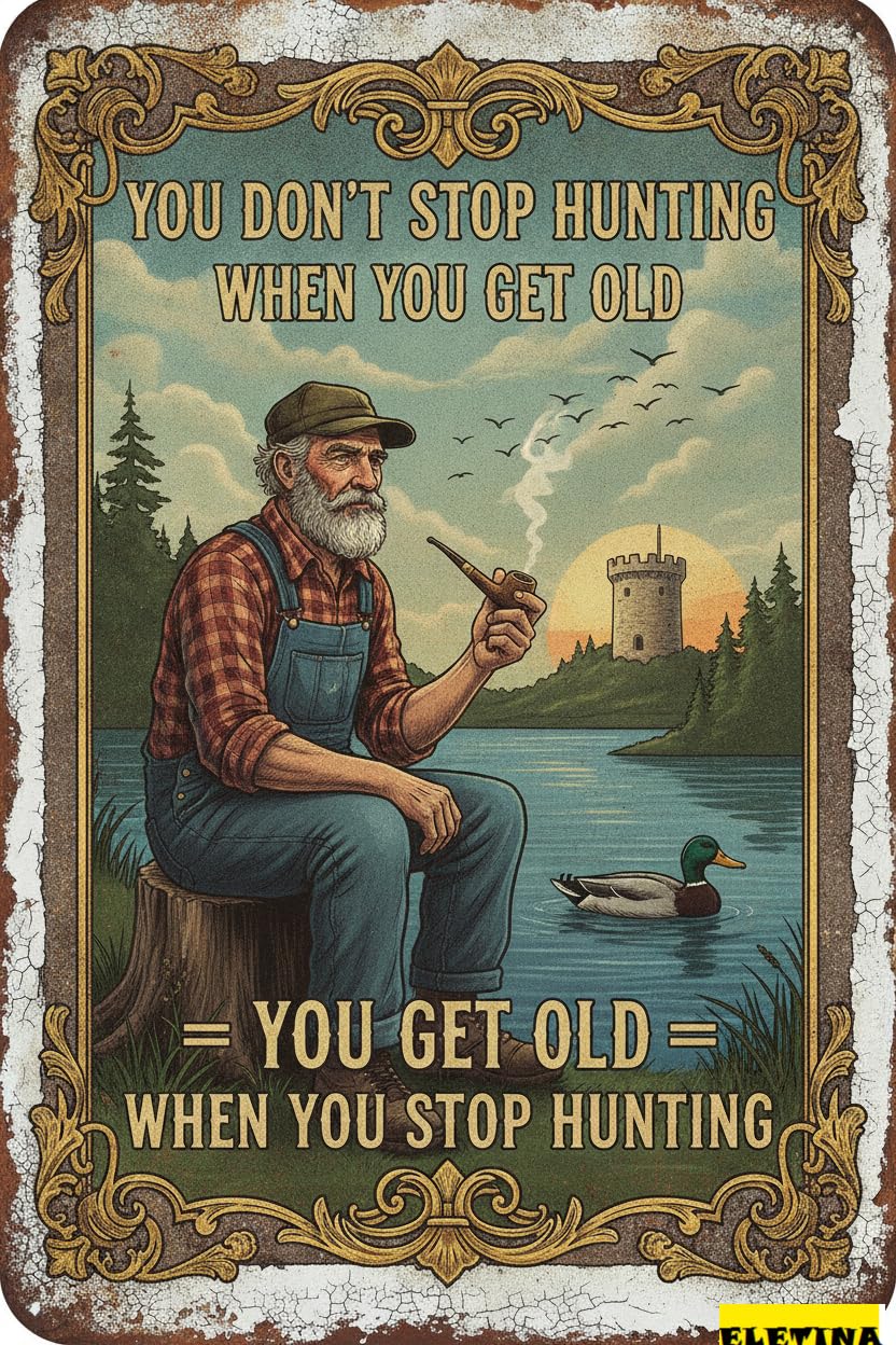 Don't Stop Hunting When Old Tin Sign, 12x8 Inch Decor