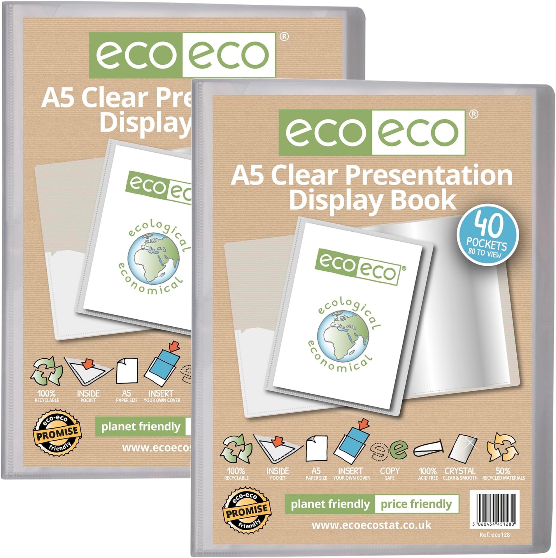 eco-eco Lot de 50 pochettes perforées A4 100% recyclées en