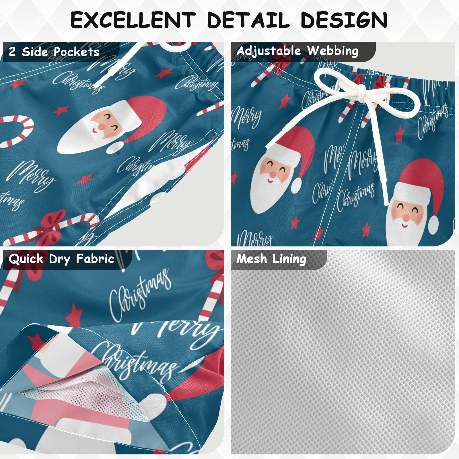 Christmas Santa Candy Bow Boys Swim Trunks Toddler Beach Board Shorts Quick Dry Kids Swimwear Bathing Suits XS