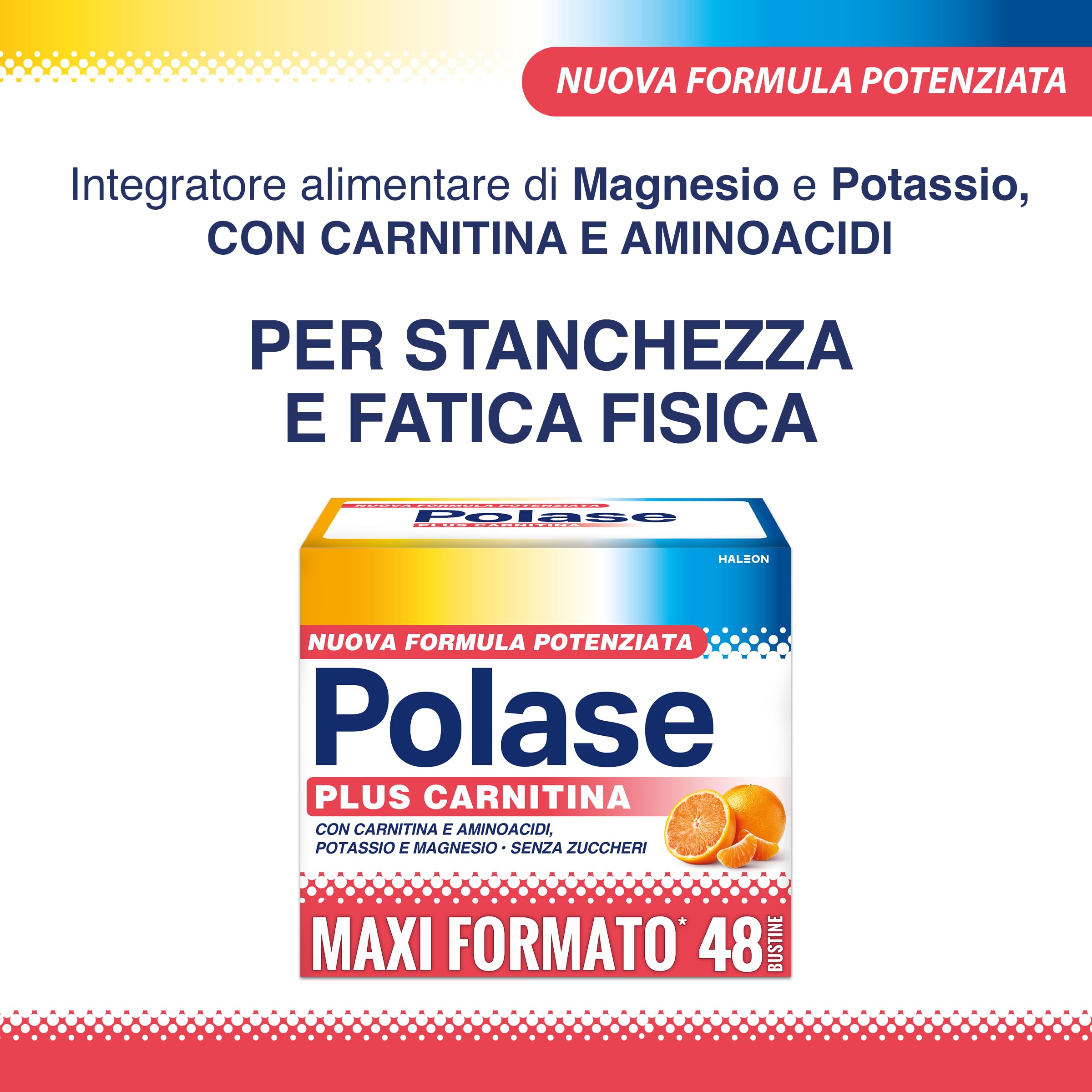 Polase Plus Carnitina, Per Stanchezza e Fatica Fisica, Formula con Carnitina e Aminoacidi, (48 bustine)