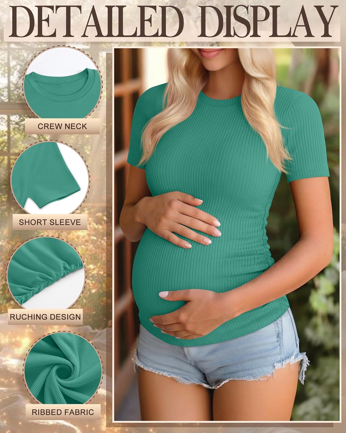 Ficerd 3 Pack Women's Maternity Shirts Cotton Short Sleeve Pregnancy Tops Side Ruched Ribbed Casual Mama tees Clothes - Image 4