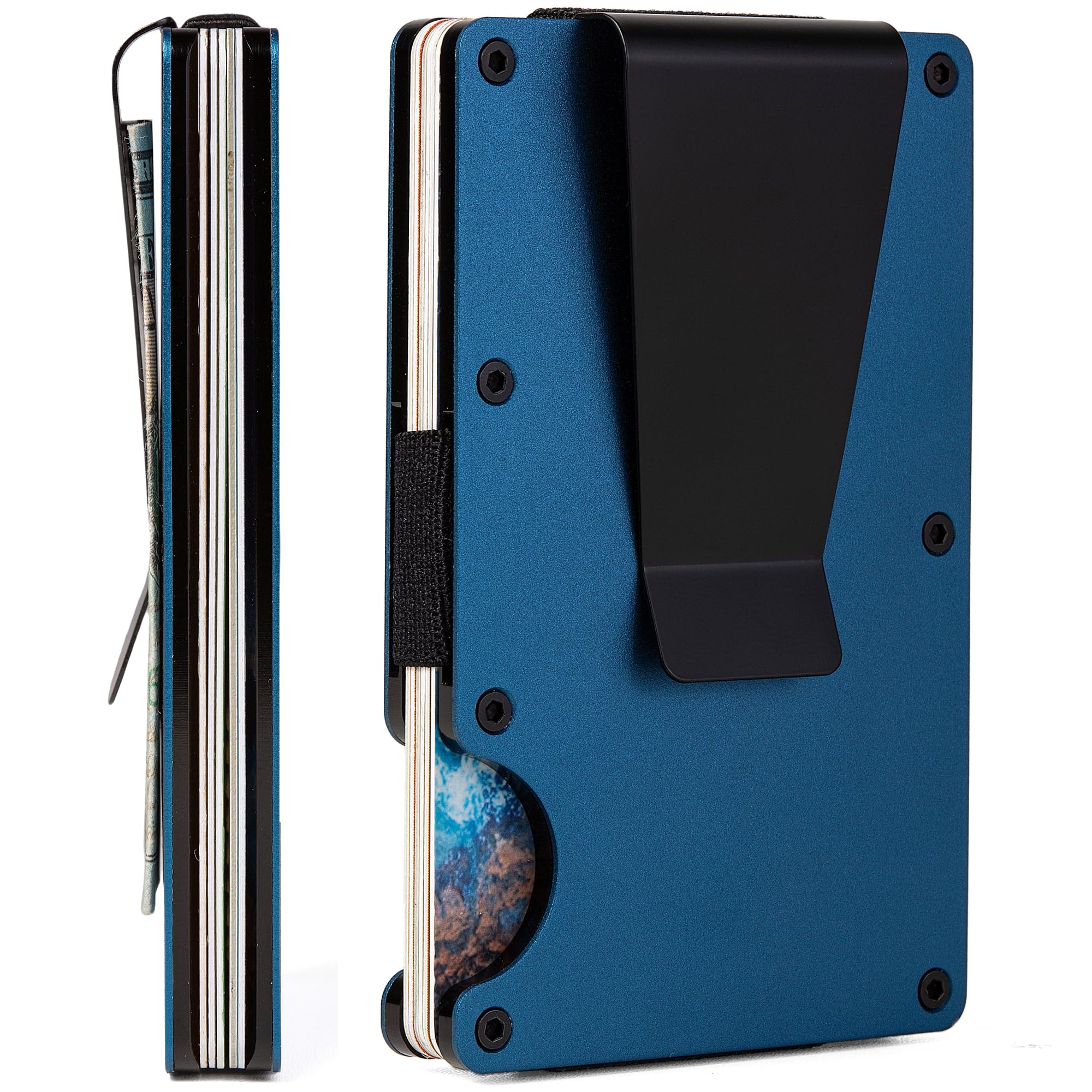 RARITIK Minimalist Carbon Fiber Wallet for Men, Money Clip Cash Strap Wallet, RFID Blocking Metal Wallet Aluminum Card Holder,Front Pocket Wallet(