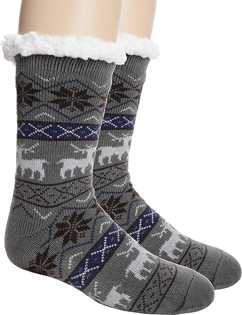 ProEtrade Slipper Fluffy Socks for Mens Winter Cosy Cabin Warm Thick Fleece Fuzzy Comfy Non Slip Christmas Socks with Grips Home Stocking Stuffer