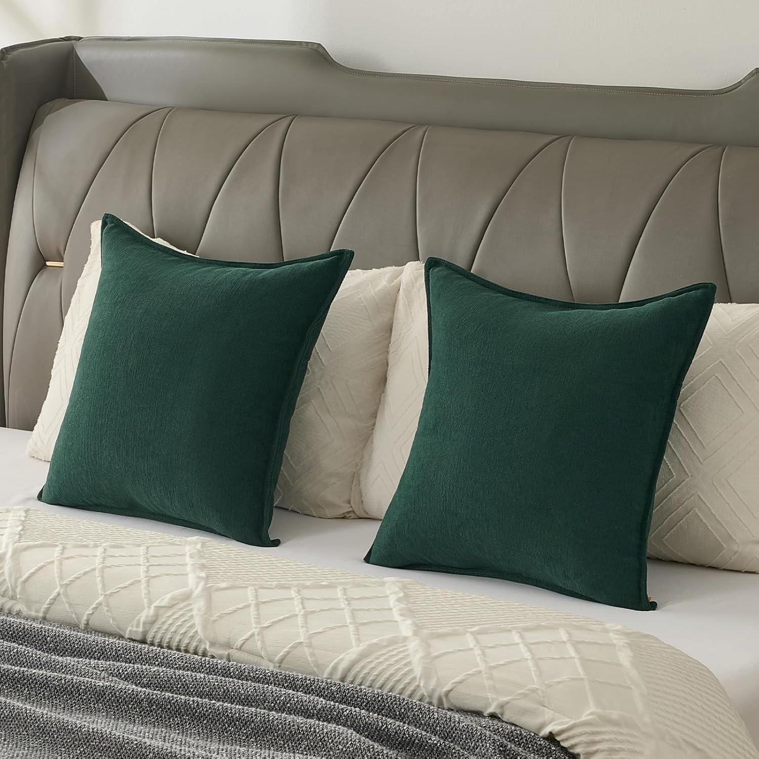 FUTEI Dark Green Chenille Throw Pillow Covers 18x18 Inch Set of 2,Edges Double-Stitched Cushion Cases,Modern Home Decor for Couch Living Room - Image 6