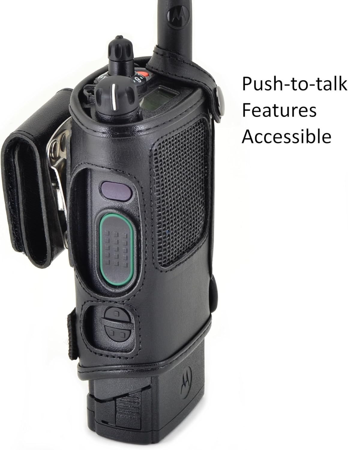 Turtleback Radio Holster for Motorola APX6000 – 2024 Upgraded – Durable Leather Belt Radio Holster with Heavy-Duty Ratcheting 2.25" Belt Loop – All-Button Access – Fits Slim or Extended Battery