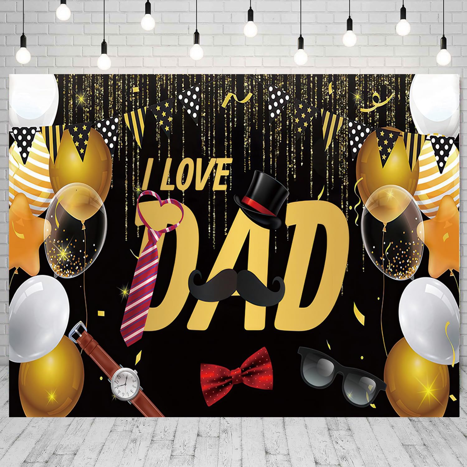 10x8ft I Love Dad Fathers Day Backdrop Fabric Black Glitter Happy Fathers Day Photography Background for Party Decorations Large Banner